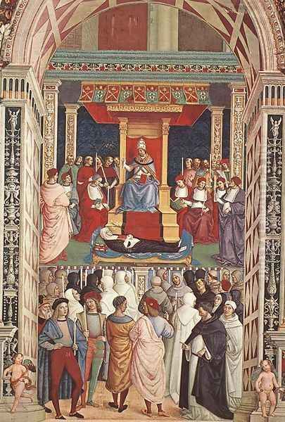 Pope Aeneas Piccolomini Canonizes Catherine of Siena 1502-08 Oil Painting by Bernardino di Betto (Pinturicchio)