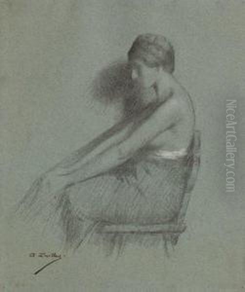 Portrait De Femme Assise De Profil Oil Painting by Augustin Zwiller