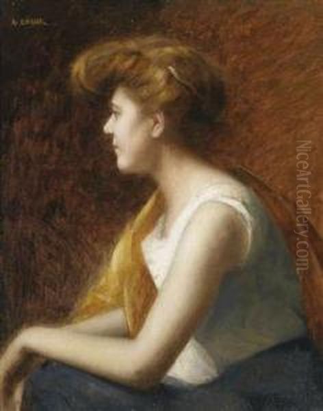 Portrait Of A Young Woman In Profile Oil Painting by Augustin Zwiller