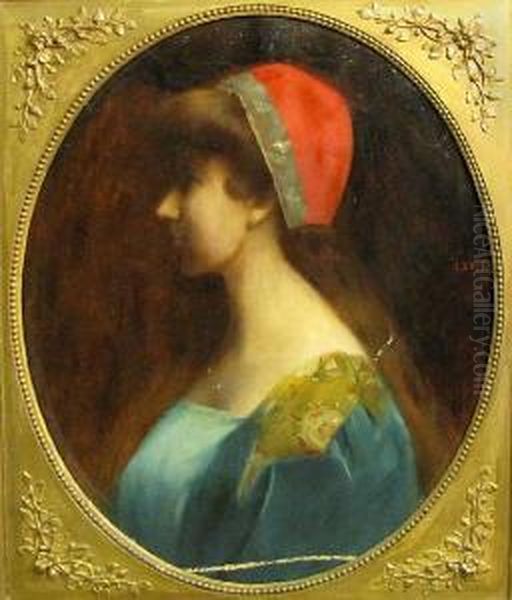 A Young Woman In Profile Oil Painting by Augustin Zwiller