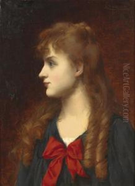 Portrait De Jeune Fille Oil Painting by Augustin Zwiller