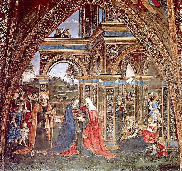 The Visitation Oil Painting by Bernardino di Betto (Pinturicchio)