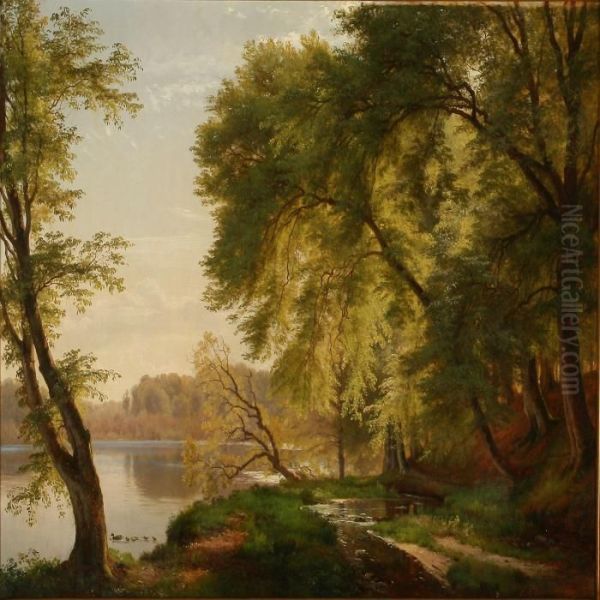 Summer Day At Alake Oil Painting by Carl Frederick Aagaard