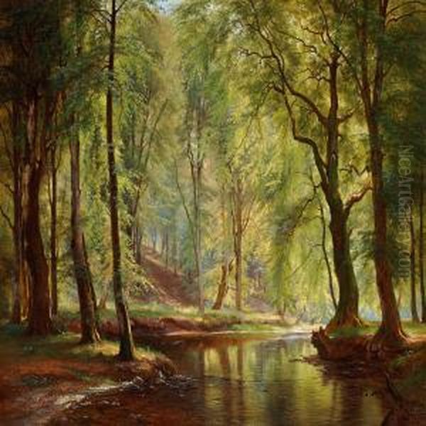 A Day In June In Lellinge Forest Oil Painting by Carl Frederick Aagaard