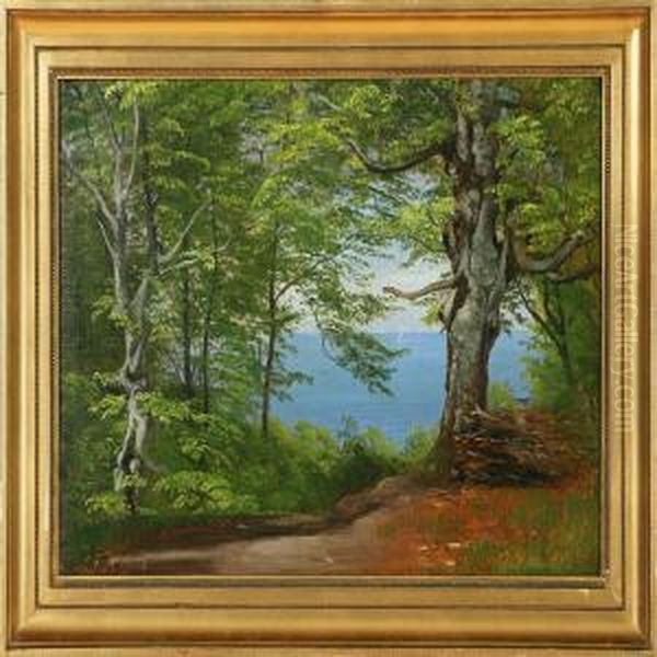 Forest Glade With A View To The Sea Oil Painting by Carl Frederick Aagaard