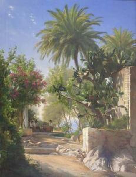 Vue De Capri Oil Painting by Carl Frederick Aagaard