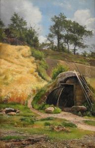 Solbelyst Landskap Med Koja Oil Painting by Carl Frederick Aagaard