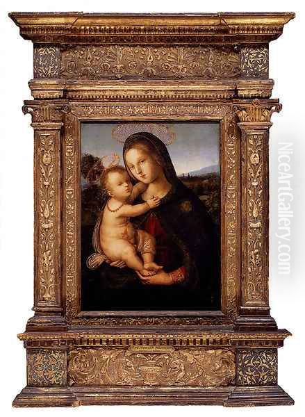 The Madonna And Child Before A Landscape Oil Painting by Bernardino di Betto (Pinturicchio)