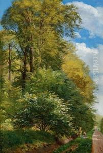 C. F. Aagaard: Two Children On A Path In The Woods Oil Painting by Carl Frederick Aagaard