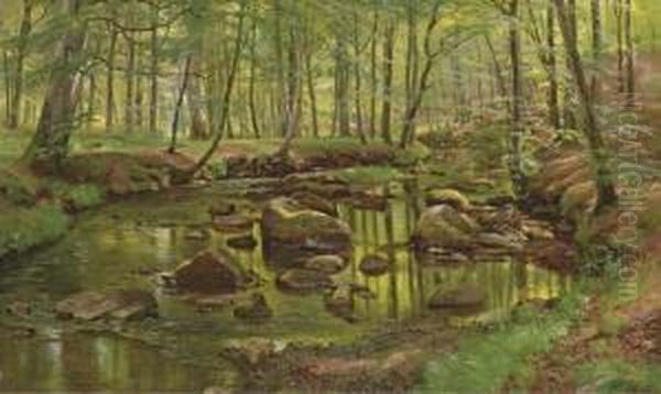 Mossy Rocks In A Stream Oil Painting by Carl Frederick Aagaard