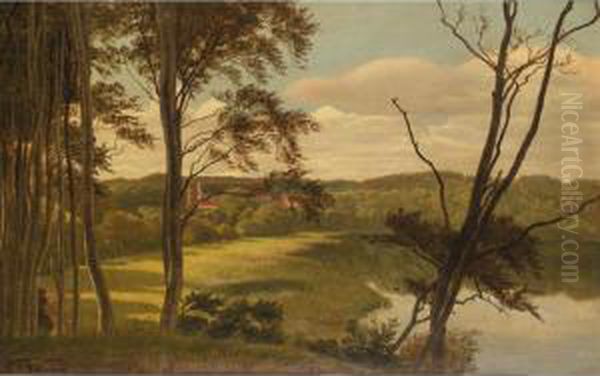 Visborg Gaard Oil Painting by Carl Frederick Aagaard