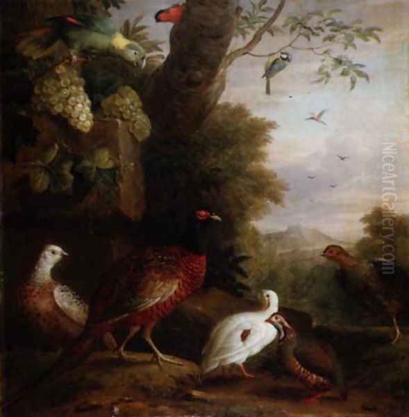 Birds in a Landscape Oil Painting by Jakab Bogdany