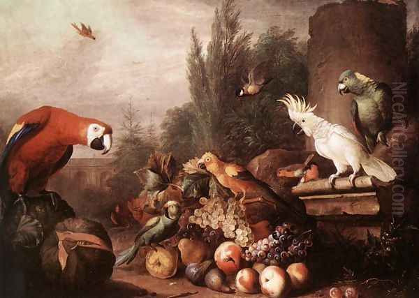 Still-life with Birds 1710s Oil Painting by Jakab Bogdany