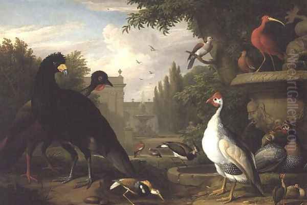 Exotic fowl in an ornamental garden Oil Painting by Jakab Bogdany