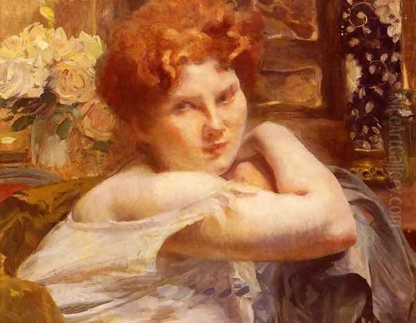 Le Femme Aux Cheveux Roux (The Woman with the Russet-red Hair) Oil Painting by Paul Albert Besnard