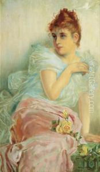 Jeune Fille A La Rose Oil Painting by Louise Abbema