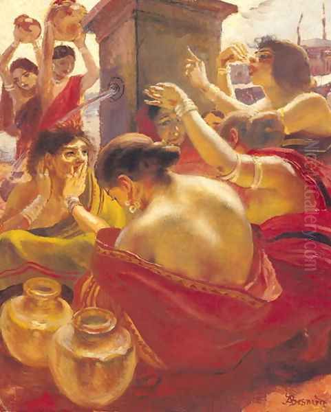 Women of Madura at a Fountain Oil Painting by Paul Albert Besnard