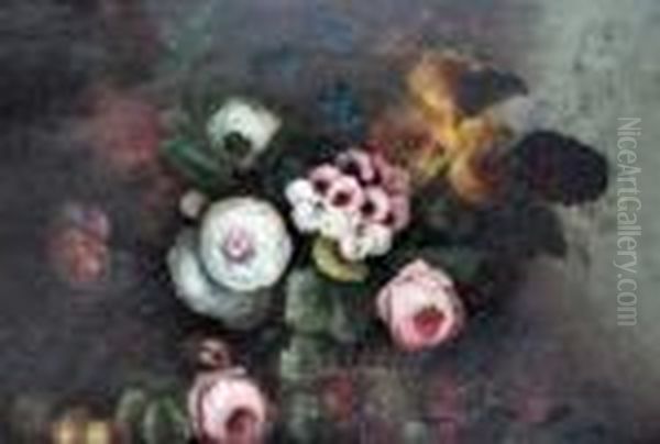 Steel: Still Life Of Roses In A Basket Oil Painting by Edwin Austin Abbey