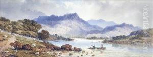 A Highland Loch,with Fishing Boat Oil Painting by Edwin Austin Abbey