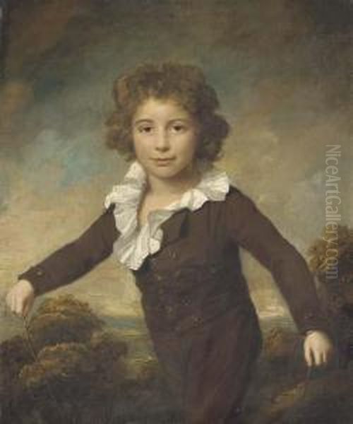 Portrait Of A Young Boy, 
Three-quarter Length, In A Brown Coat Andbreeches, Holding A Skipping 
Rope, In A Wooded Landscape Oil Painting by Lemuel Francis Abbott