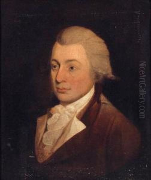 Portrait Of A Gentleman, Quarter-length, In A Brown Coat And Whitestock Oil Painting by Lemuel Francis Abbott