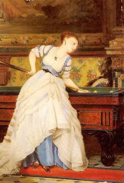 An Elegant Billiard Player Oil Painting by Charles Edouard Boutibonne