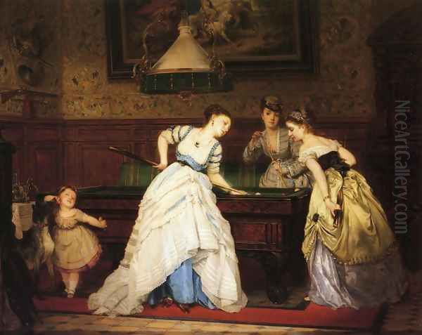 The Game of Billiards Oil Painting by Charles Edouard Boutibonne