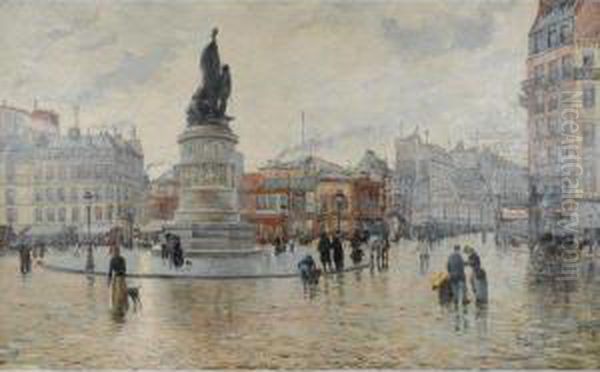 Paris, La Place Clichy Apres La Pluie Oil Painting by Louis Abel-Truchet