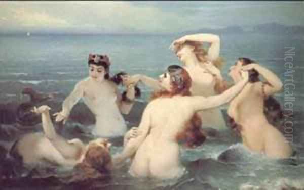 Mermaids Frolicking in the Sea Oil Painting by Charles Edouard Boutibonne