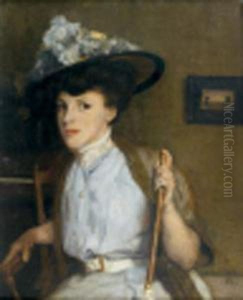 Jeune Elegante A L'ombrelle Oil Painting by Louis Abel-Truchet