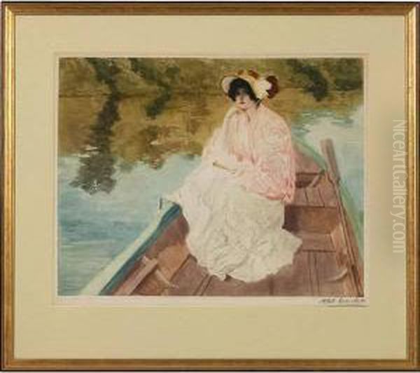 Woman On Boat Oil Painting by Louis Abel-Truchet