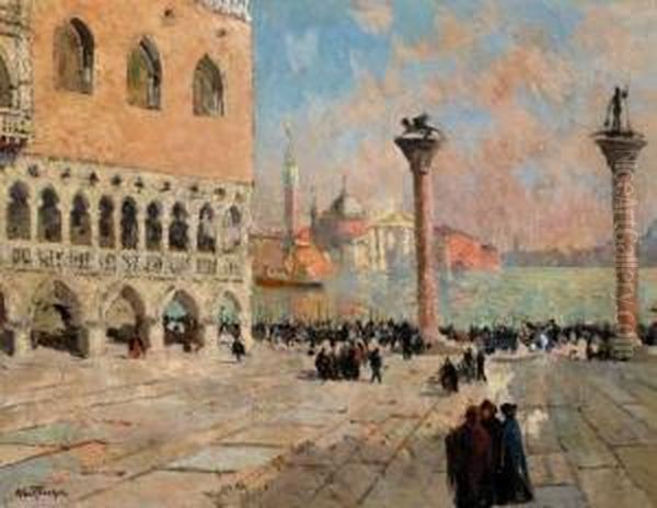 Venise, Animation Sur La Piazetta Oil Painting by Louis Abel-Truchet