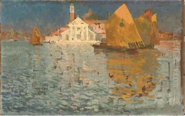 A Sunlit Church On The Lagoon Oil Painting by Louis Abel-Truchet