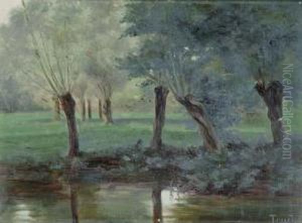 A Quiet Lake Landscape Oil Painting by Louis Abel-Truchet