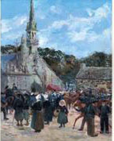 Bretagne, Animation Sur La Place De L'eglise Oil Painting by Louis Abel-Truchet