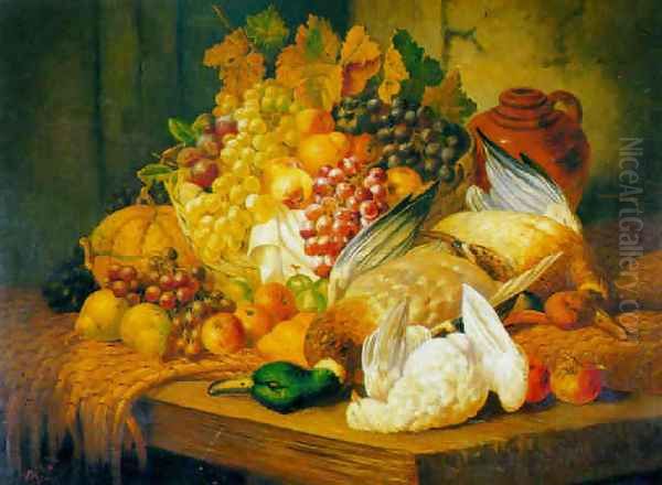 Still life with fruit and fowl Oil Painting by Charles Thomas Bale