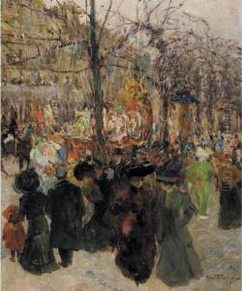 Parade Along The Champs Elysees Oil Painting by Louis Abel-Truchet