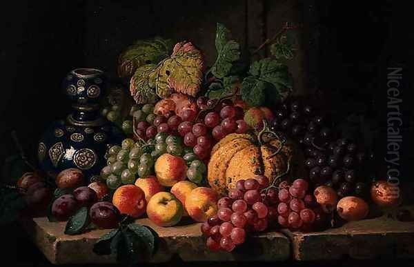 Still Life with Fruit and a Blue Vase Oil Painting by Charles Thomas Bale