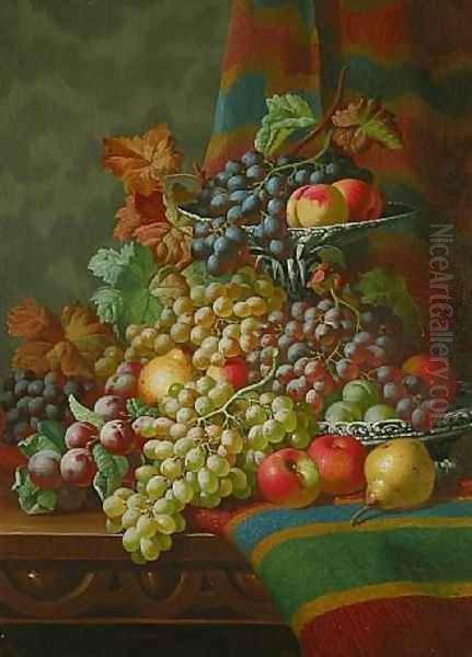 Still Life with Grapes on a Ledge Oil Painting by Charles Thomas Bale