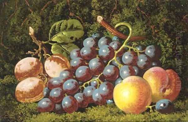 Plums grapes and peaches Oil Painting by Charles Thomas Bale