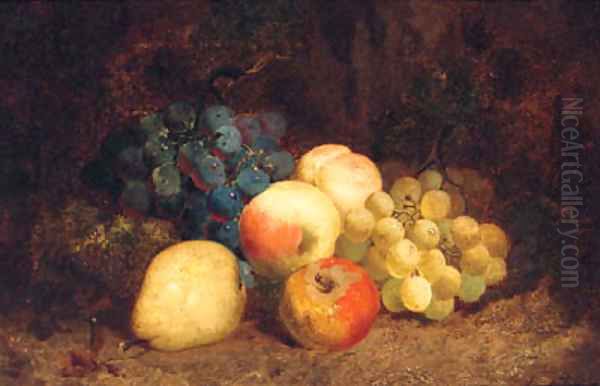 Grapes, Peaches, An Apple And A Pear, On A Mossy Bank Oil Painting by Charles Thomas Bale