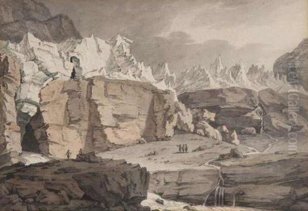 Vue Animee Des Glaciers Du Grindelwald Oil Painting by Johann Ludwig Aberli