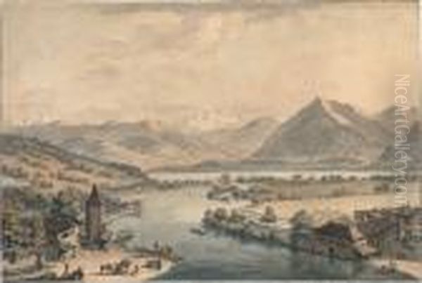 Blick Auf Thun, Die Aare Oil Painting by Johann Ludwig Aberli