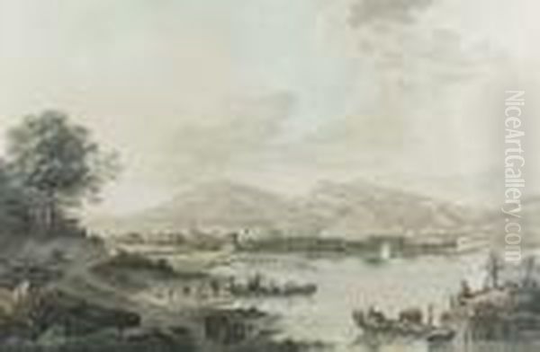 Vue D'yverdon, Prise Depuis Clindi Oil Painting by Johann Ludwig Aberli