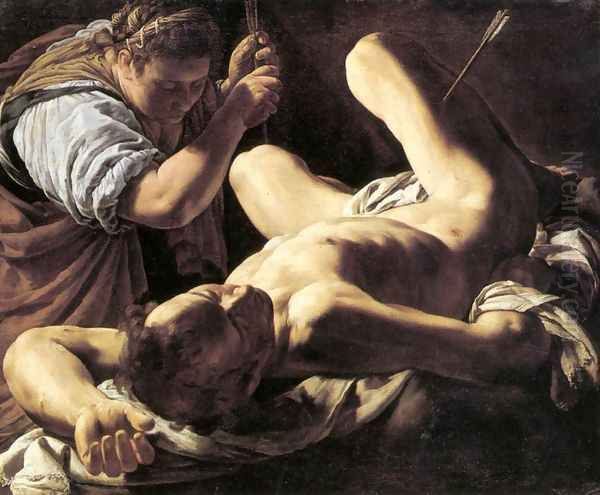 St Sebastian Tended by St Irene c. 1620 Oil Painting by Marcantonio Bassetti