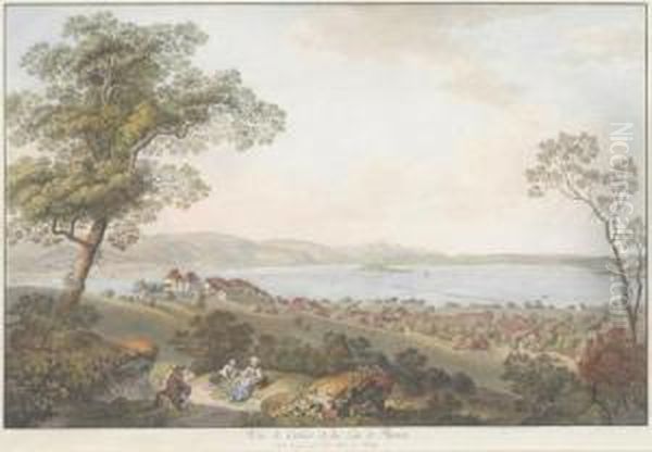 Vue De Cerlier Et, Du Lac De Bienne Oil Painting by Johann Ludwig Aberli