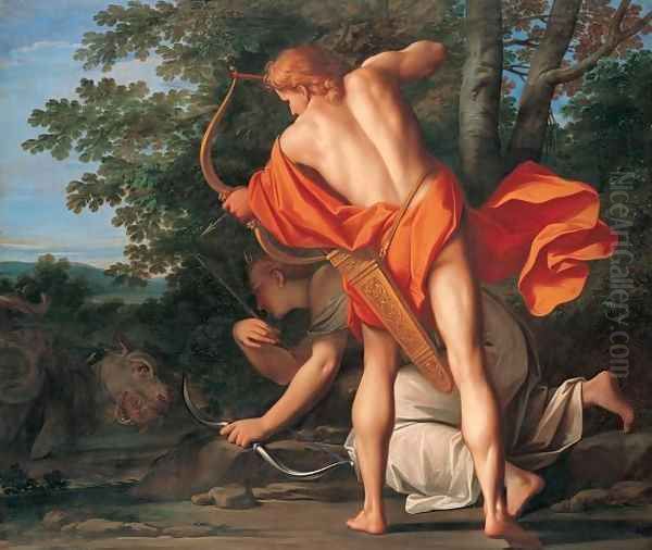 (1618C1729) Apollo and Diana slay the Python 1692C1709 Oil Painting by Marcantonio Bassetti