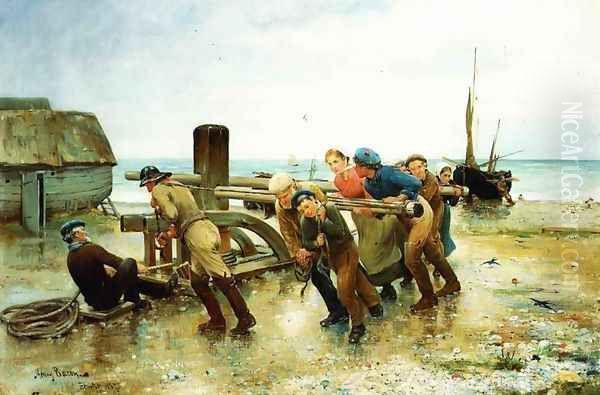 Hauling a Ship Oil Painting by Henry Bacon