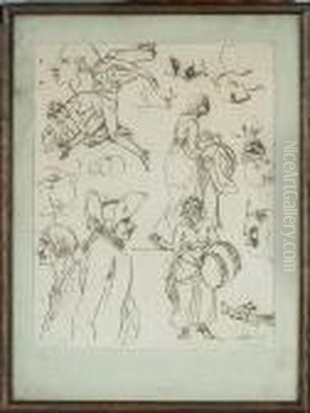 Sheet From A Sketch Book With Men Studies Oil Painting by Nicolas-Abraham Abilgaard