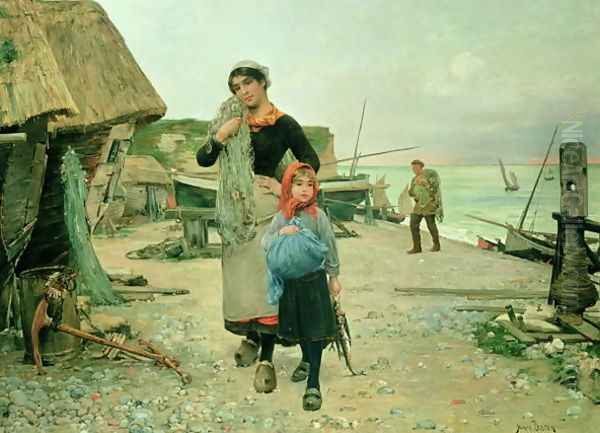 Fisherfolk Returning with their Nets, Etretat 1882 Oil Painting by Henry Bacon